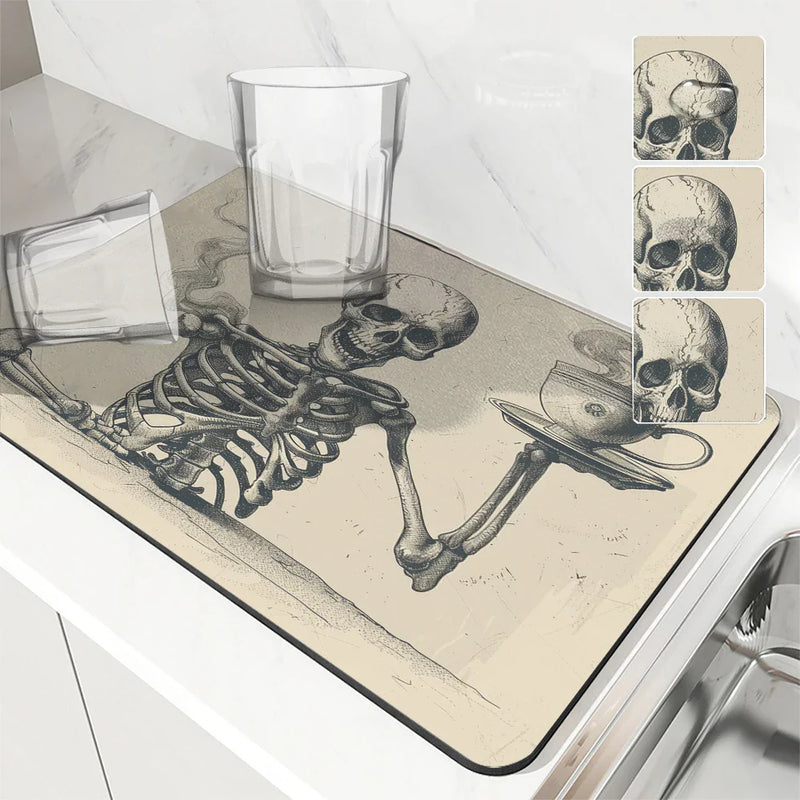 Axyaa Vintage Skull Coffee Absorbent Drying Mat for Kitchen Tables