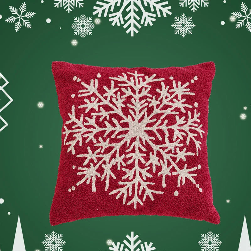 Axyaa Christmas Tree Snowflake Cushion Cover in Green and Red, Embroidered 45x45cm Square Pillowcase