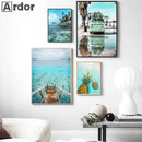 Axyaa Seaside Coconut Tree Canvas Painting: Nordic Beach Wall Art Print