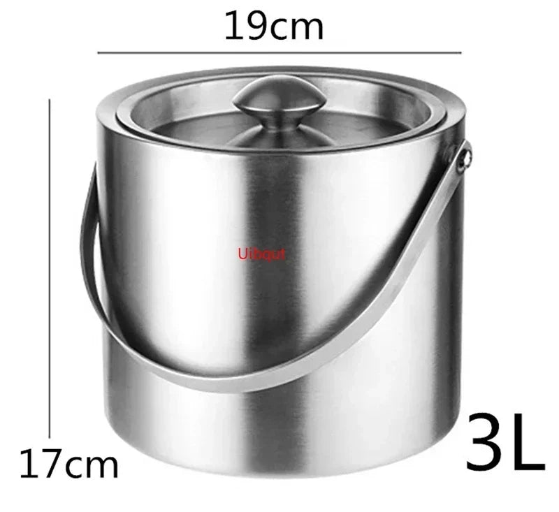 Axya Double Wall Stainless Steel Ice Bucket with Lid - Insulated Beverage Tools