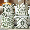 Bohemian Velvet Floral Throw Pillow Covers - Axyaa Green & White Decorative Cases