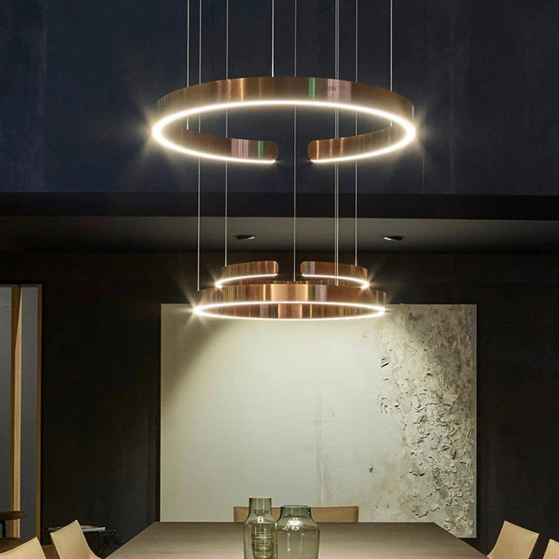 Axyaa Rose Gold LED Circle Chandelier for Modern Living Room Decor
