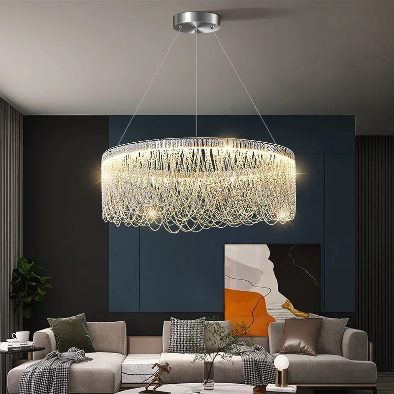 Axyaa Chrome Tassel Chandelier LED Lighting Pendant Lamp for Home Decor