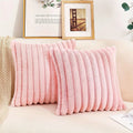 Axyaa Pink Striped Faux Fur Cushion Cover 18x18in for Home Decor