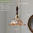 Axyaa Vintage Floral Glass Pendant Lamp with Handblown Lampshade—Brass or Wood Fixture