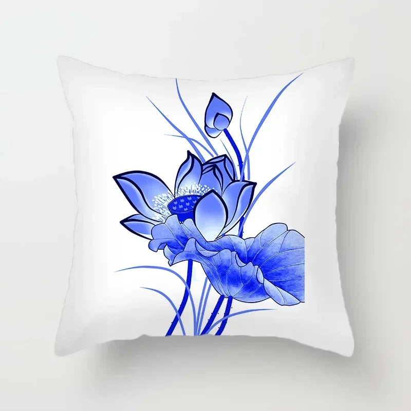 Axyaa Blue Geometric Floral Printed Pillow Case - Soft Cushion Cover