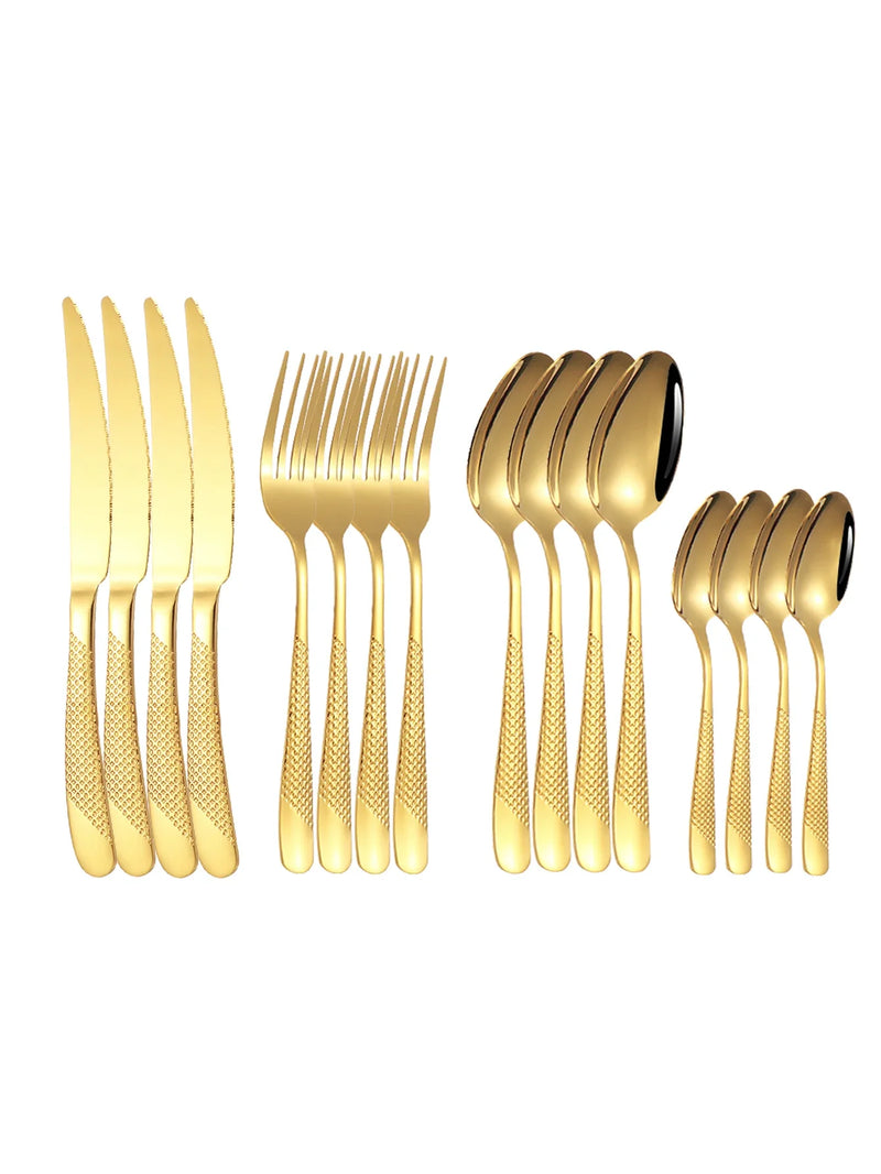 Axyaa 16-Piece Stainless Steel Cutlery Set - Knife Fork Spoon