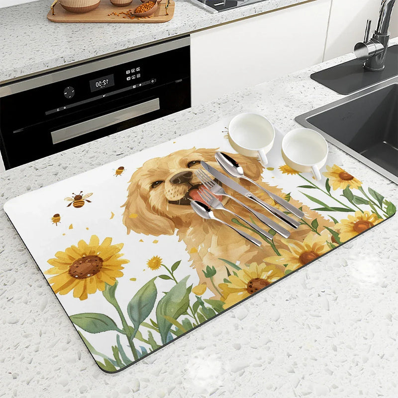 Axyaa Absorbent Drying Mat, Large Anti-Slip Kitchen Bathroom Drain Pad