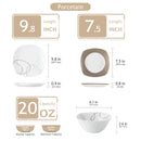 Axyaa White Porcelain Dinnerware Set with Brown Lines, Service for 4/8