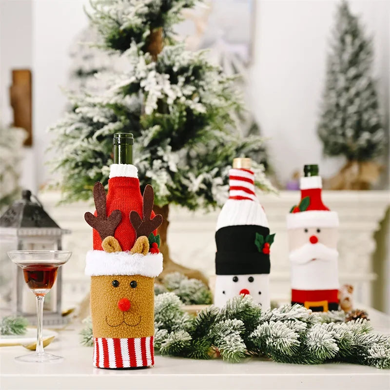 Axyaa Christmas Wine Bottle Cover Set for Festive Table Decor & Gifts