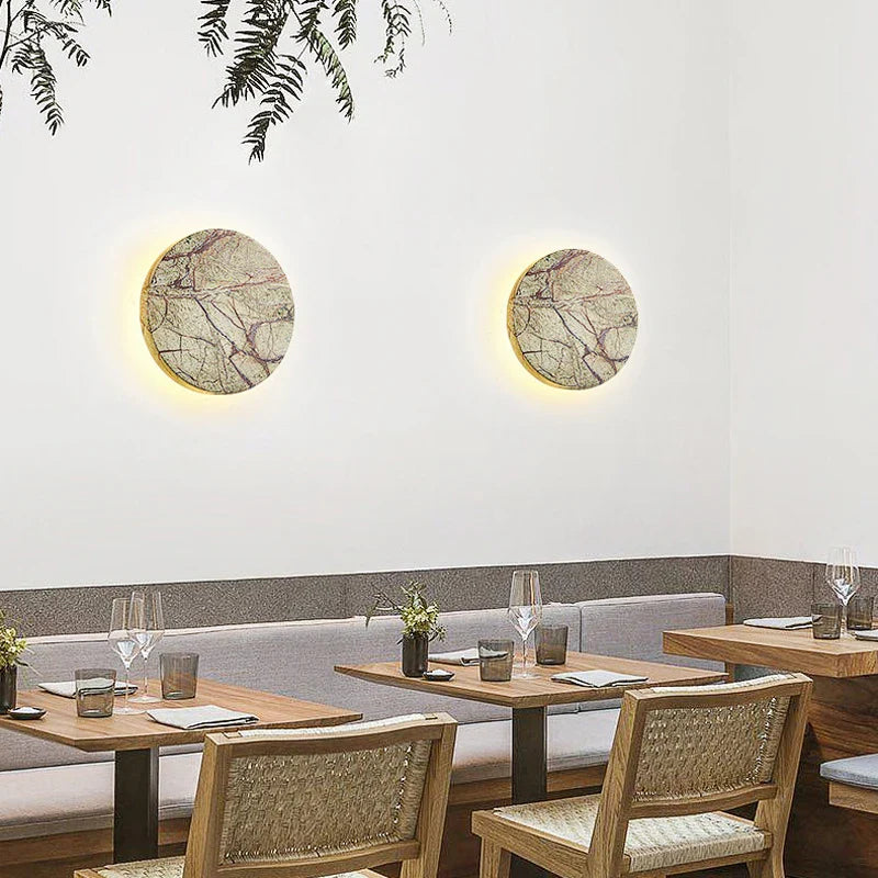 Axyaa Circular Marble Wall Lamps Modern Wabi Sabi LED Sconce Lights