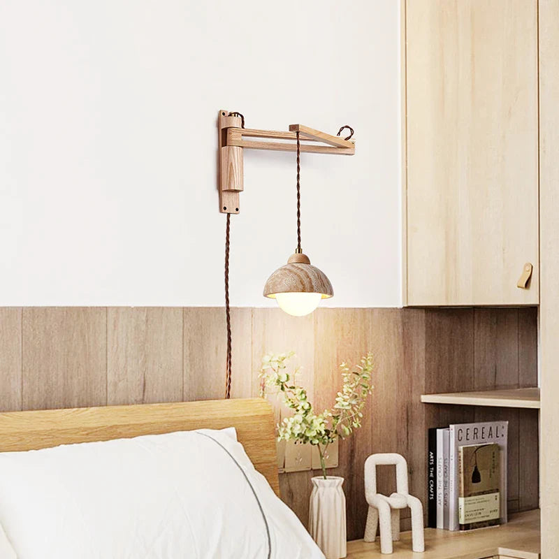 Axyaa Wood Stone LED Wall Lamp with Pull Switch, Stretching and Folding for Home Lighting
