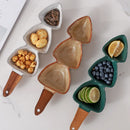 Axyaa Ceramic Handle Bowl Snack Plate with Bamboo & Wood Handle