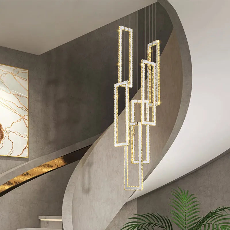 Axyaa Crystal LED Pendant Lights - Modern Luxury Stairs Lustre Lights