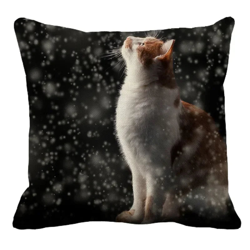 Axyaa Cat Print Linen Throw Pillowcase 45X45CM
