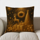 Axyaa Deer Tree Gift Cushion Cover for Sofa Bedroom Car - Golden Christmas Pattern
