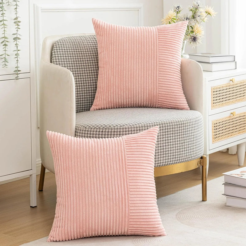Axyaa Boho Corduroy Throw Pillow Cover 20x20Inch Soft Cross Patchwork Cushion Cover