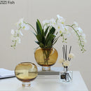 Axyaa Circular Glass Vase with Artificial Flowers: Minimalist Desk Decor and Room Aesthetic