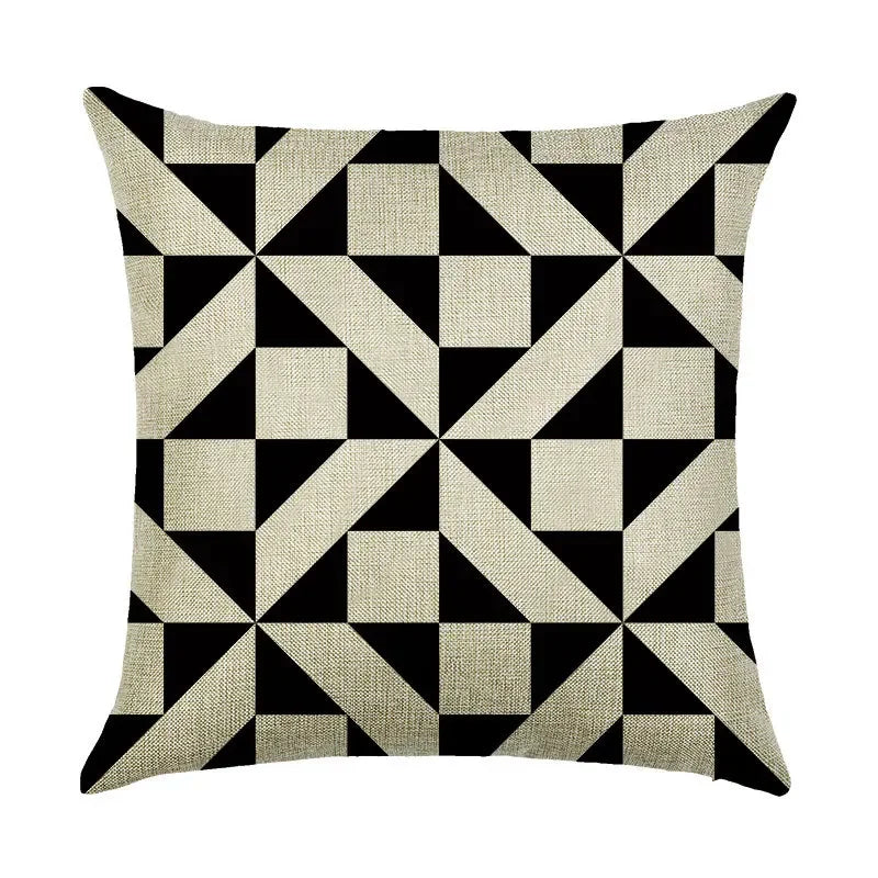 Axyaa Abstract Geometry Linen Pillowcase 45*45cm Square Home Sofa Decor Cover