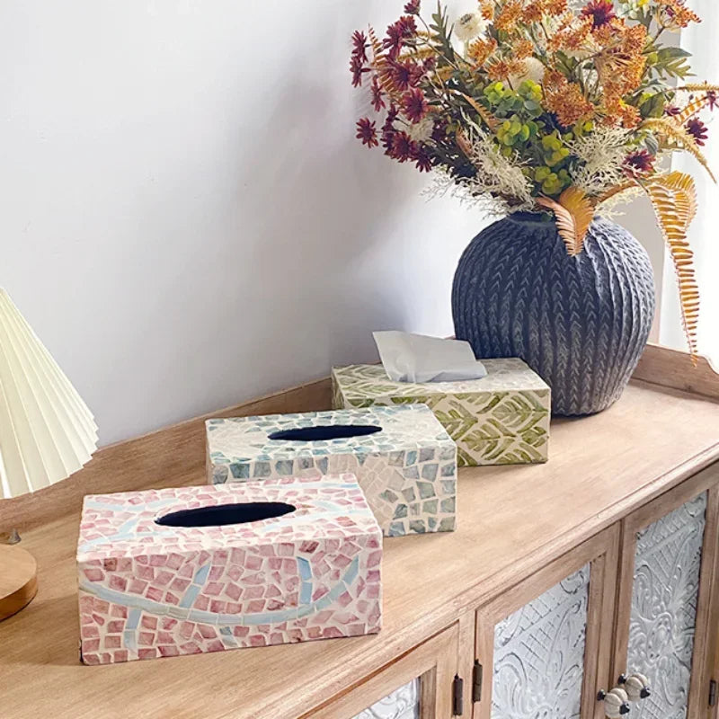 Axya Mother of Pearl Tissue Box: European Handmade Decorative Storage & Organization