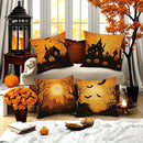 Axyaa Halloween Pattern Cushion Cover for Sofa, Bedroom, Car - Spooky Houses, Bats, Full Moon