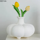 Axyaa Pumpkin Ceramic Vase: Minimalist Desk Decoration for Flowers with Artificial Floral Arrangement