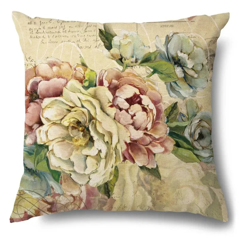 Axyaa Rose Butterfly Print Cotton Linen Pillowcase for Modern Living Room Decor