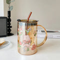 Axyaa Bunny Glass Cup with Lid and Straw: Kawaii Milk Beer Wine Drinking Glasses