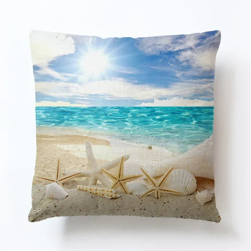 Summer Beach Alphabet Linen Pillowcase by Axyaa - Decorative Throw Pillow Cover