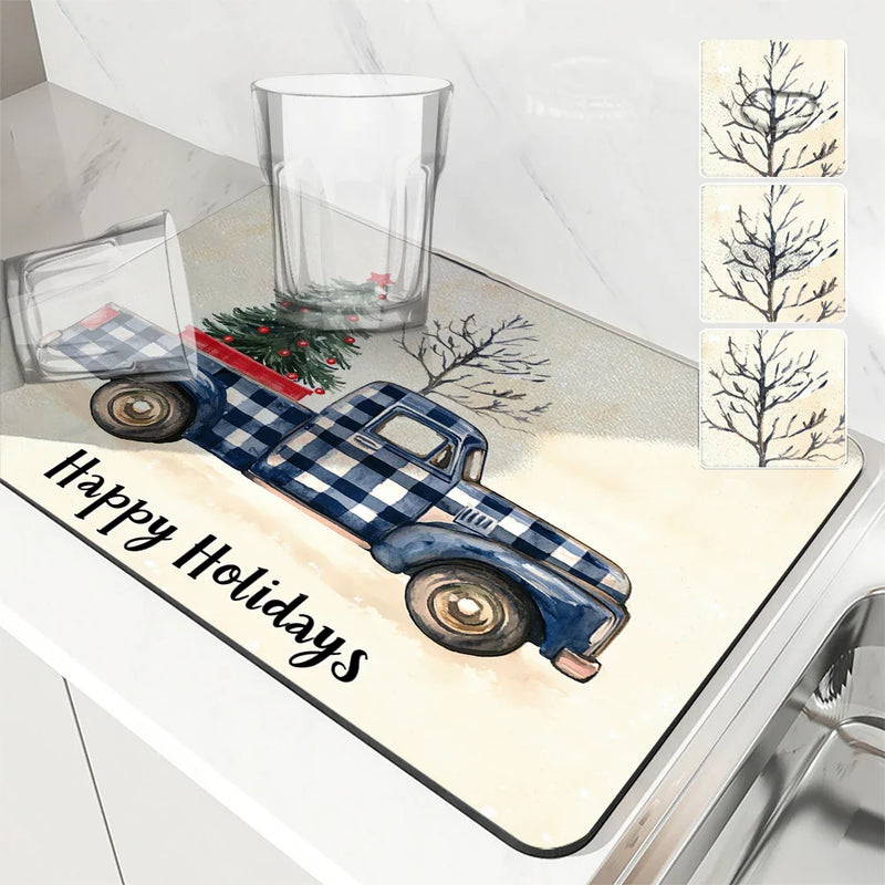Axyaa Christmas Kitchen Drying Mat Absorbent Dish Placemat
