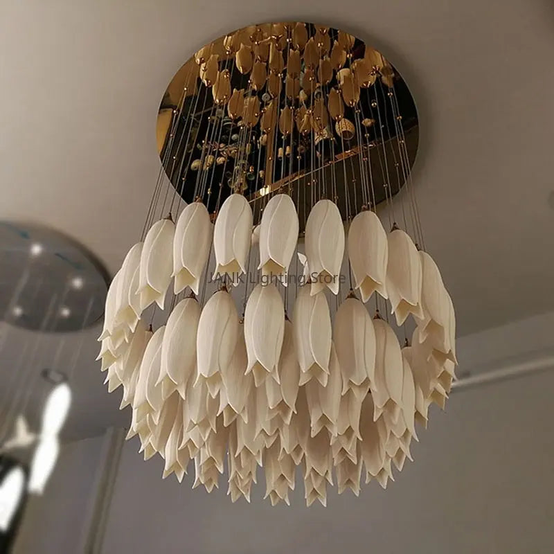 Axyaa Tulip Staircase Chandelier: Luxury Multi-heads LED Hanging Lamp for Exquisite Spaces