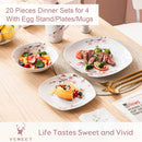 Axya 20-Piece Ceramic Dinnerware Set for 4/8 Person with Tableware and Egg Cups