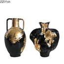 Axyaa Gold Foil Patterned Ceramic Vase Creative Plant Pot Aesthetic Room Decor