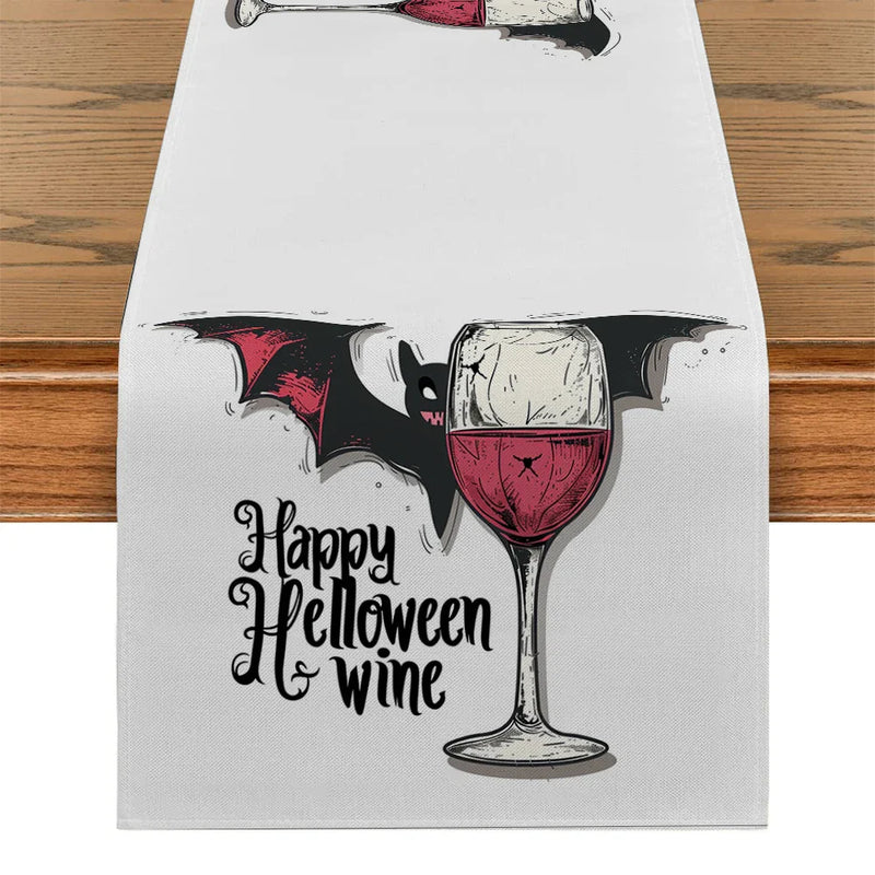 Axyaa Bat Halloween Red Wine Table Runner