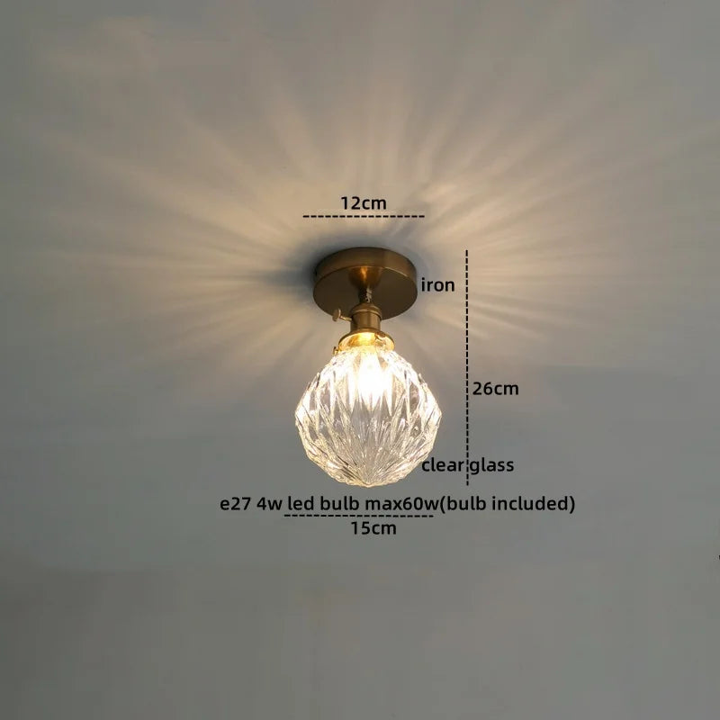 Axyaa Modern Amber Glass LED Ceiling Lights with Copper Socket for Home Decoration
