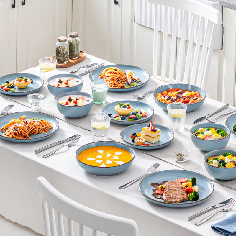 Axya Ceramic Glaze Tableware Set - 16/32 Piece for 4/8 Person - 4 Colors