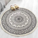Axyaa Nordic Style Cotton Linen Round Carpets Boho Retro Handmade Floor Mats