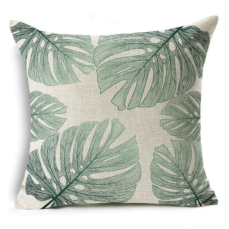 Axyaa Tropical Plants Linen Cushion Cover 45x45cm - Decorative Sofa Bed Pillow Case