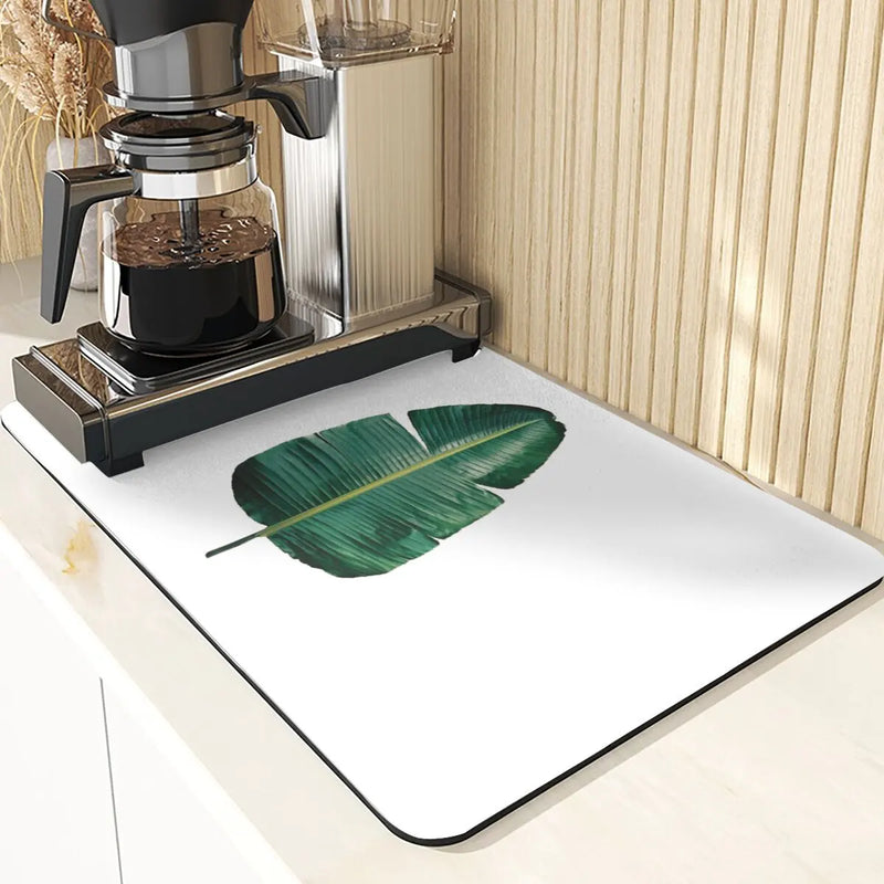 Axyaa Leaves Print Silicone Placemats - Absorbent Kitchen Dish Mat