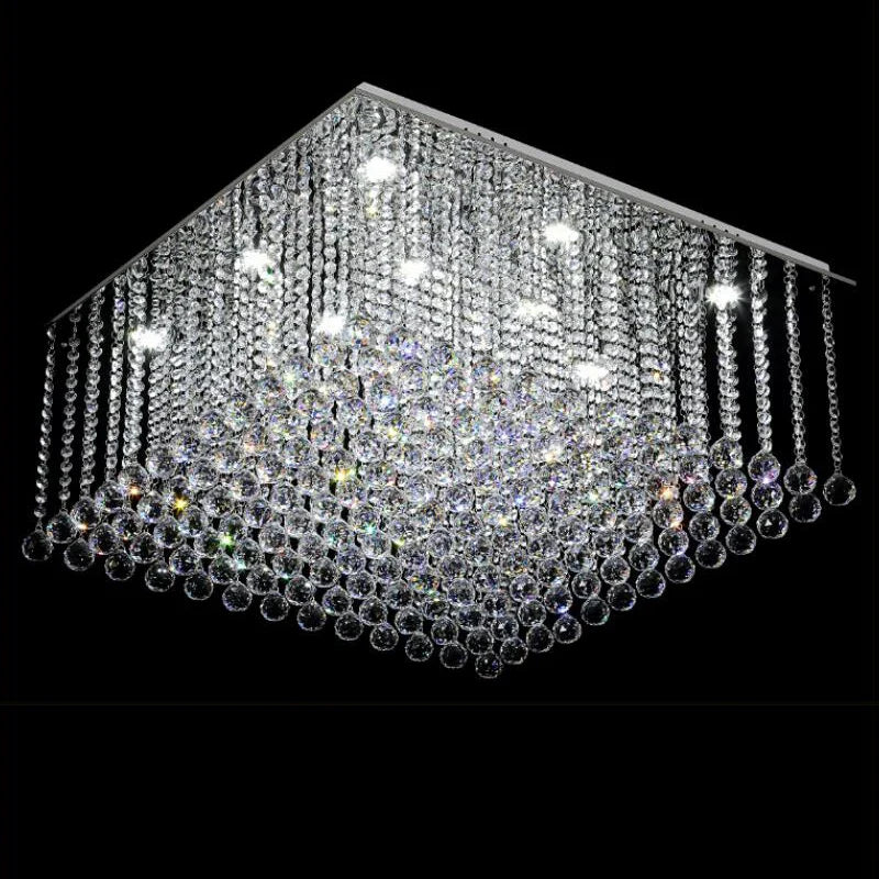 Axyaa Luxury Living Room Crystal Chandelier - LED Flush Mount Pendant Light