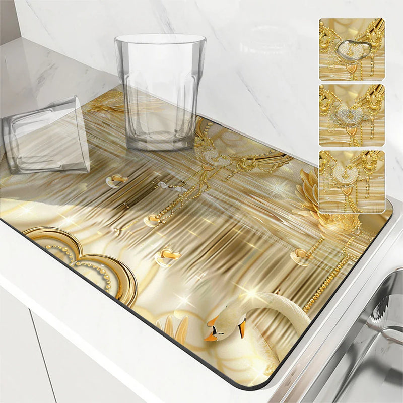 Axyaa European Pattern Absorbent Kitchen Mat for Quick Dish Drying & Tableware Drain Pad