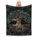 Axyaa Tree Of Life Golden Marble Flannel Throw Blanket