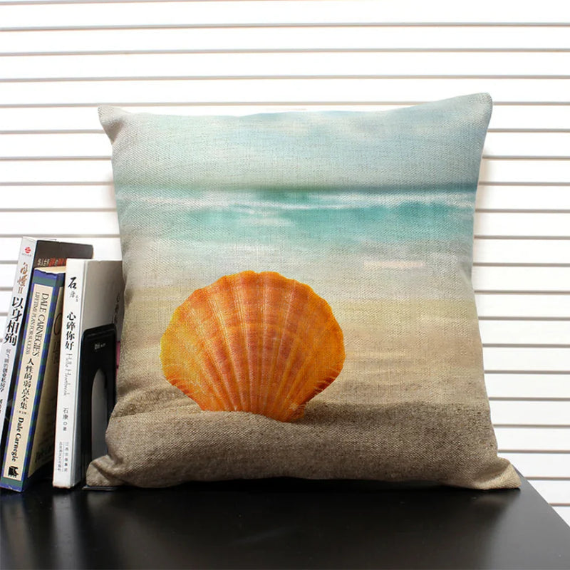 Axyaa Shell Print Cushion Cover for Living Room Sofa, 45x45cm
