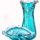 Axyaa Blue Wavy Lace Glass Vase & Fruit Plate Set for Living Room Decor