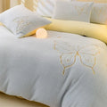 Axyaa Warm Fleece Embroidery 4-Piece Set | Cozy Contrast Colors | Skin-friendly & Thick