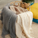 Axyaa Cream White Oversized Blanket with Tassel, Cozy Knitted Throw for Sofa and Bed
