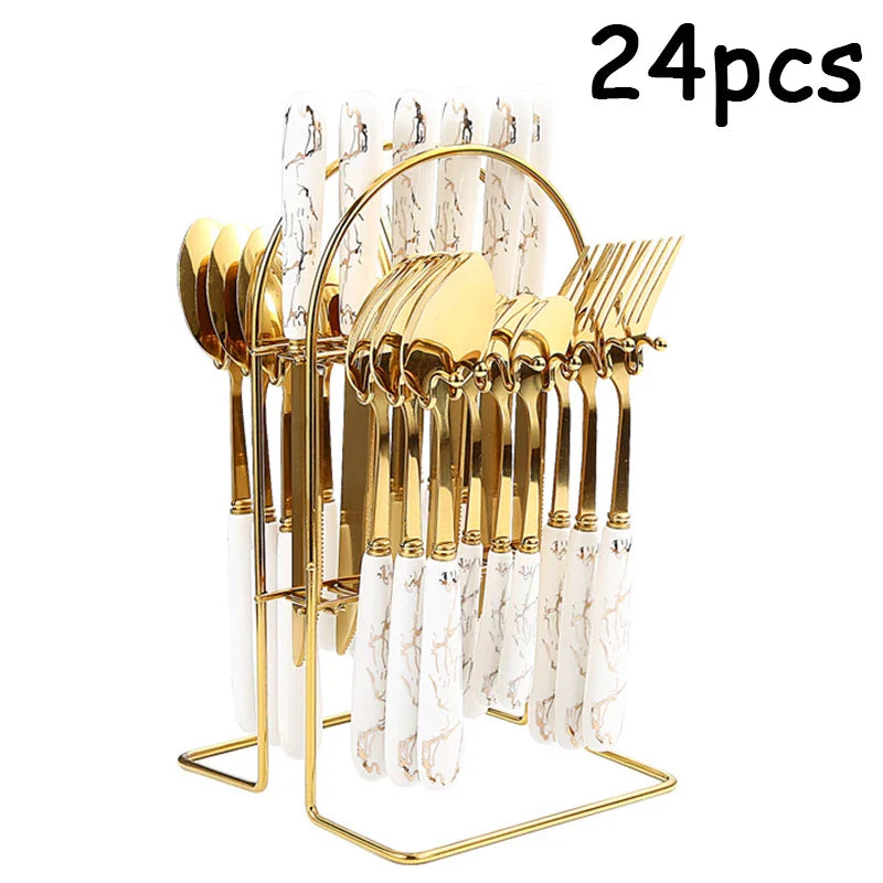Axyaa 24-Piece Ceramic Tableware Set with Storage Rack Gift Box