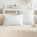 Soft Pink Velvet Pillow Covers with Pompom Accent by Axyaa