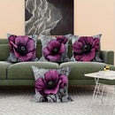 Axyaa Gray Purple Poppy Pillow Covers - Soft Polyester, Fade-Proof, Zipper Closure