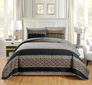 Axyaa 3-Piece Oversize Quilt Set Reversible Bedspread Coverlet King Size Black Brown